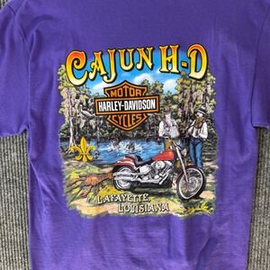 Harley-Davidson Lafayette Louisiana Womens M Graphic Tee Cajun Mardi Gras Purple